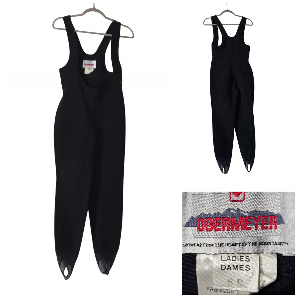 Obermeyer Vintage Ski Bibs Black Wool Blend Stirrup Pants Womens Size 6R